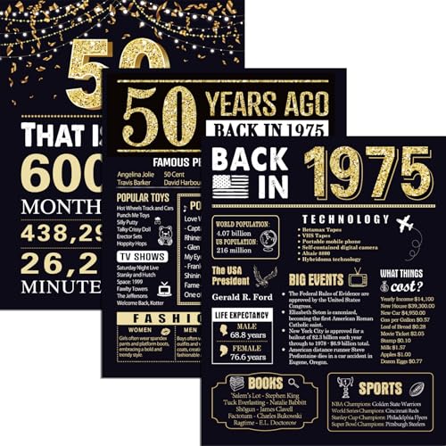 50th Birthday Gifts for Men 1975 Birthday Decorations 3 Pieces 11 x 14 Back in 1975 Posters 50 Years Ago Party Decorations Supplies Large Sign Home Decor for Men and Women