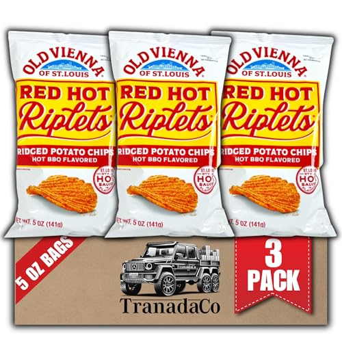 Old Vienna of St. Louis Red Hot Riplets Hot BBQ Chips 5oz Bags 3 Pack by Tranadaco