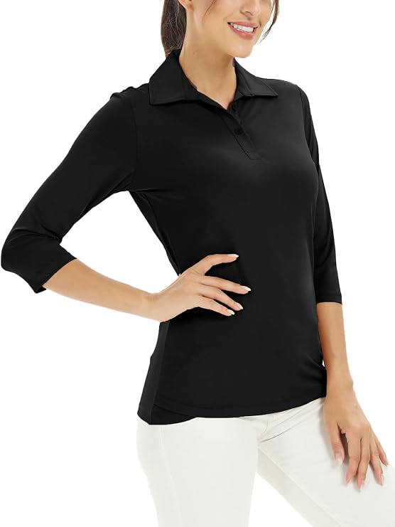 MOHEEN Women's Polo Shirt UPF 50+ Quick Dry Moisture Wicking 3/4 Sleeve Golf Sun Shirts Athletic Casual Work S-2XL