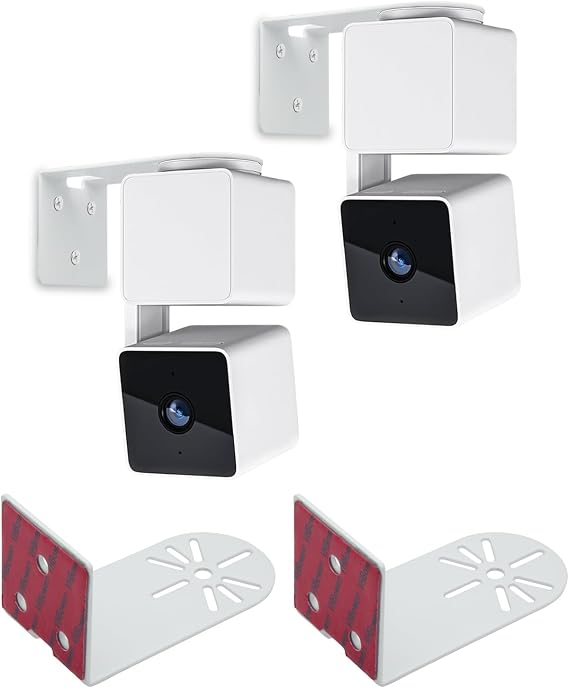 Haoyou Metal Wall Mount Bracket for Wyze Cam Pan V3/V4 Wyze Cam V4/V3 Adhesive No Drill Indoor/Outdoor Installation (2 Pack White)