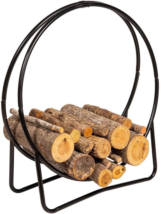 Plow & Hearth Hoop Style Firewood Holder, Black, Metal, Firewood Holder, Indoor/Outdoor, 40"W x 43"H x 14"L