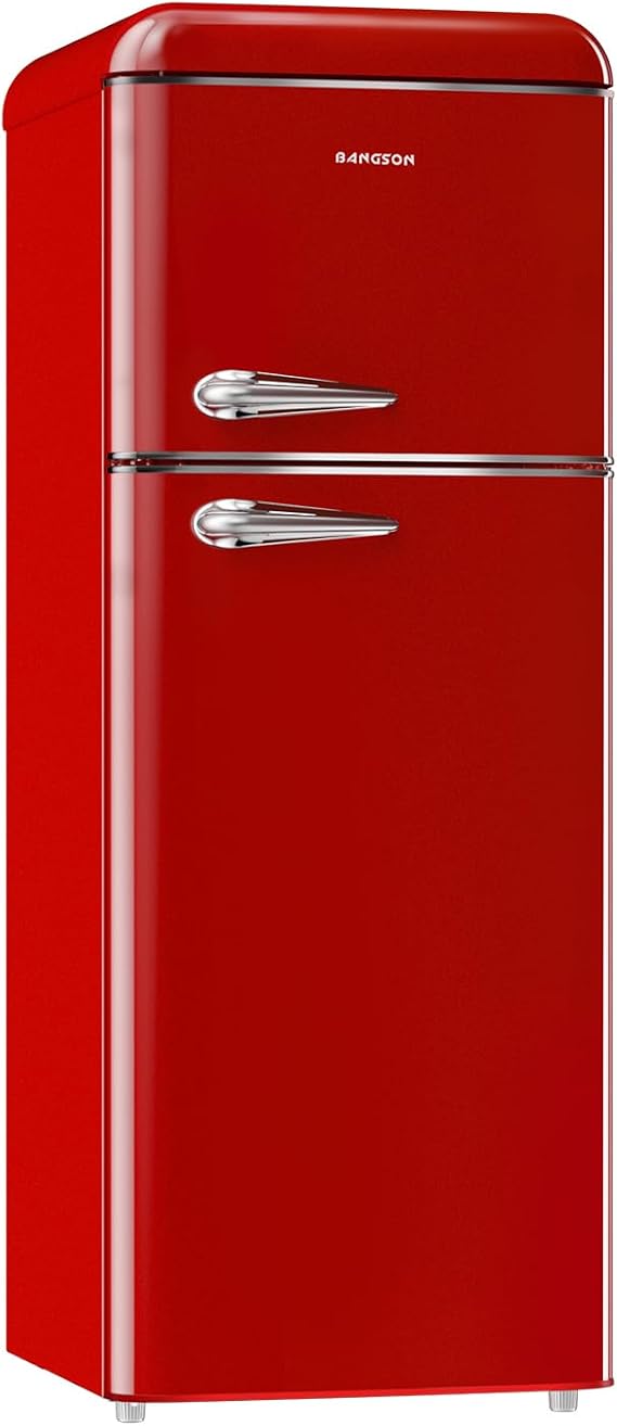 BANGSON 7.5 Cu.Ft Retro Refrigerator with Top Freezer Red | 2 Door Apartment Fridge, Adjustable Thermostat, Refrigerator for Office, Kitchen, and Home