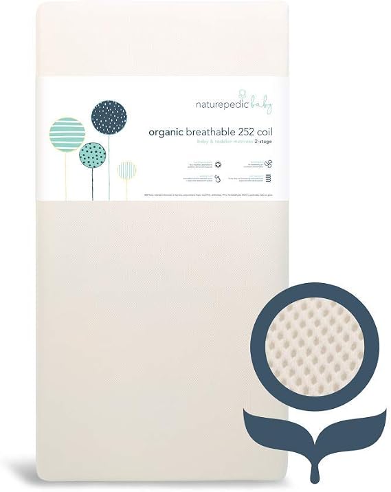 Naturepedic Organic Crib Mattress - 2-Stage 144 Coil Infant & Toddler Mattress with Protector Pad - Waterproof, Breathable & Non-Toxic for Baby and Toddler Bed