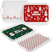 Bokon 4 Pcs Christmas Serving Trays with Handles 16"x 11" Large Christmas Platters Serving Dish Rectangular Xmas Tree Winter Holiday Food Tray for Snack Cookie Candy Dessert Plate Party(Classic Xmas)