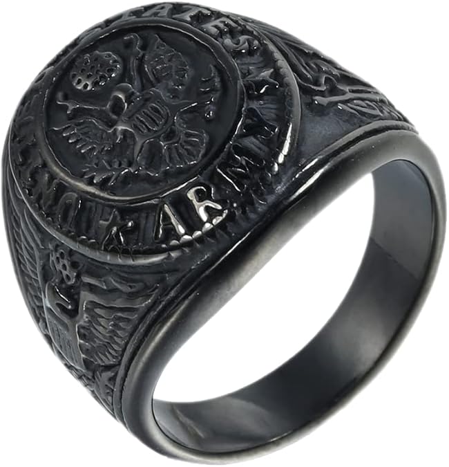 PAMTIER Men's Stainless Steel US Army Eagle Ring Cool Biker Silver Gold | Cool, Colorful, Vintage, Punk, Retro, Unique, Everyday, Personalized, Statement, Gifts, Jewelry