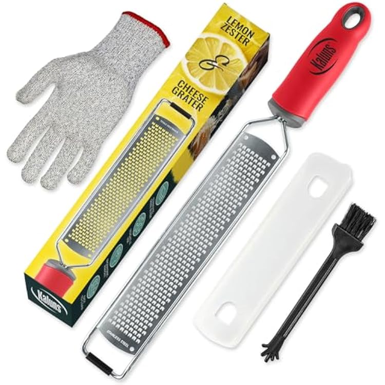 Lemon Zester & Parmesan Cheese Grater - Premium Citrus Zester Graters For kitchen W Stainless Steel, For Chocolate, Garlic, Ginger, Nutmeg, Fruits, Vegetables - Bonus Cleaning Brush & Glove