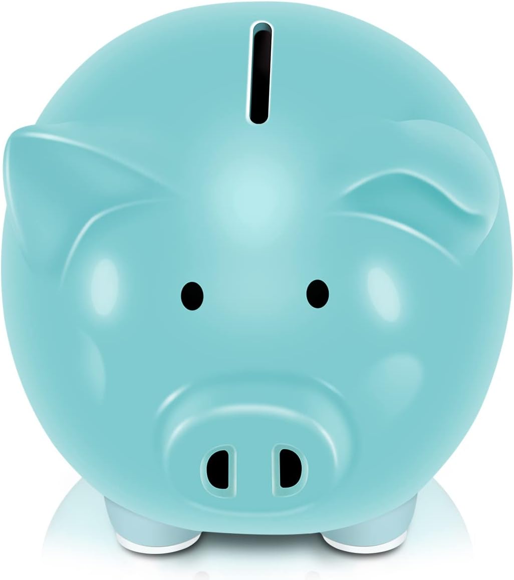 Koicaxy Piggy Bank, DIY Coin Bank for Girls Boys Kids, Ceramic Money Bank Practical Gift for Birthday, Festival, ChristmasMedium, Blue
