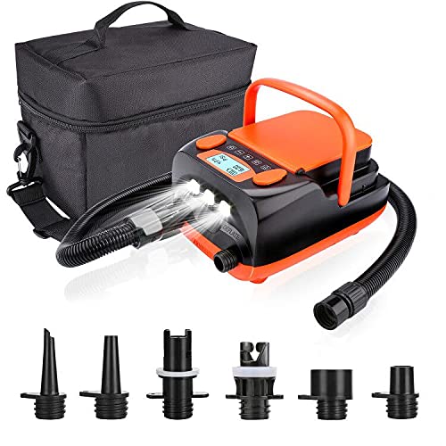agptek 6000 mah sup pump electric 16psi 12v rechargeable sup pump battery compressor with quick inflation  deflation portable electric air pump sup for air mattresses tents and boats