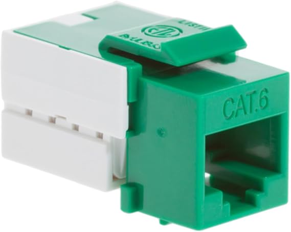 CablesAndKits Cat6 RJ45 Keystone Jack Green, 110 Punch Down, 8P8C | T568A/B Wiring Insert for Ethernet Wall Plates, Patch Panels and Network Outlets