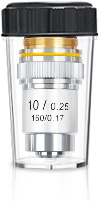 10X Objective Brass Achromatic 195 Objective Lens Clear Standard 20mm Thread Biological Microscope Objective Telescope Accessories, Sliver Color