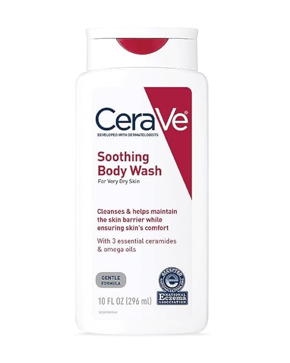 CeraVe Soothing Body Wash for Dry Skin, Shower Oil for Sensitive, Dry, Itchy, and Eczema-Prone Skin, Fragrance Free & Paraben Free & Sulfate Free, 10 oz