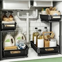 Under Sink Organizer - 2 Packs Multi-Purpose Pull-Out Storage Organizers, Slide out Pull out Cabinet Organizer Shelf, Storage for Kitchen Bathroom, Black