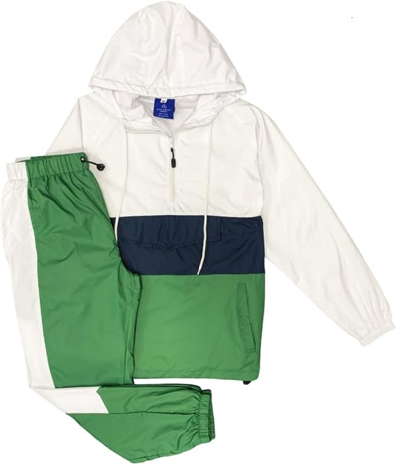Mens 2-Piece Quarter Zip Pullover Windbreaker Tracksuit Jogger Sports Mesh lined Outfit