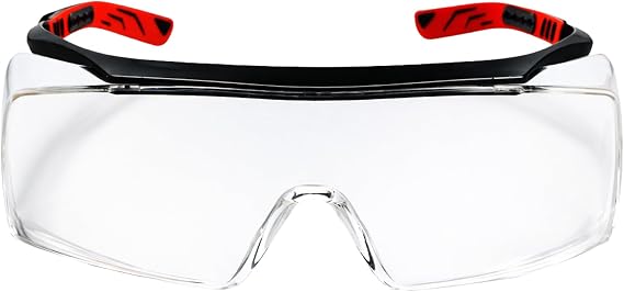 YREYBN Safety Glasses for Work, Anti-Scratch Wrap-Around with Side Shields, Safety Goggles Over Glasses with Clear Lenses and Adjustable Fit for Worktop Lab Kitchen Construction Outdoor Cycling (Red)