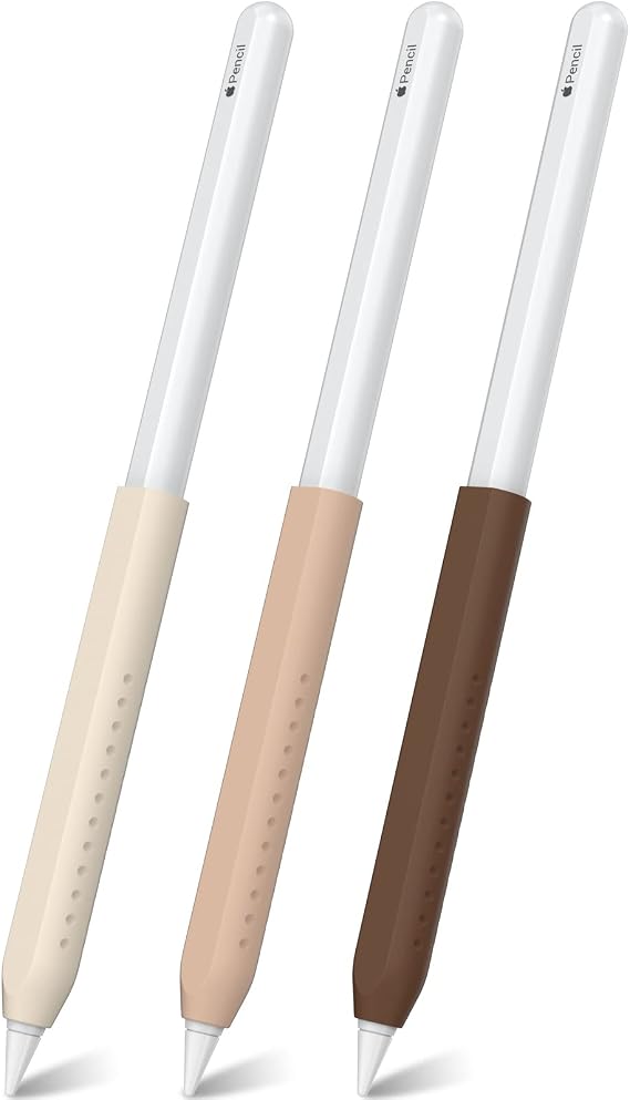 NIUTRENDZ 3 Pack Silicone Grip for Apple Pencil 2nd Generation & Apple Pencil (USB-C) Grip Ergonomic Design Protective Case Cover Sleeve (Beige + Khaki + Brown)
