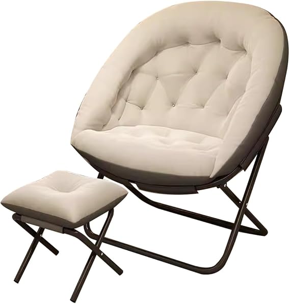 Lazy Chair Folding Recliner Chairs for Outdoor Balcony, Single Sofa Moon Recliner Luxury Camp Chair Home Bedroom Recliners Chairs Backrest Leisure Chair for Living Room ( Color : Beige w/footrest )