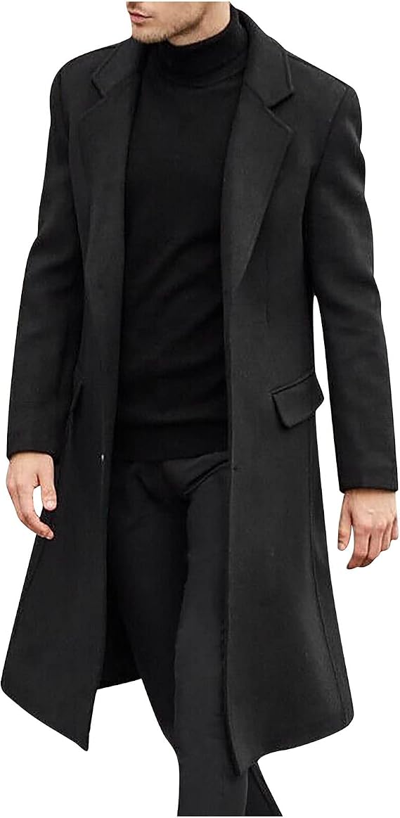 Jackets for Men Winter Fashion Men's Slim Fit Long Single Breasted Thermal Wool Trench Coat Jackets