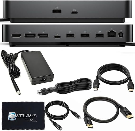 Dell Pro Smart Dock SD25 Bundle - 10Gbps, Supports Dual/Triple Monitors & 4K Displays with 180W Power Adapter, Anyhdd HDMI, DisplayPort, USB C Cable, Cloth - Docking Station