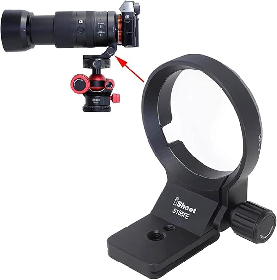 Lens Collar Tripod Mount Ring Compatible with Sony FE 135mm f/1.8 GM, FE 50mm f/1.2 GM, FE 12-24mm f/2.8 GM, E 16-55mm f/2.8 G, E 70-350mm f/4.5-6.3 G OSS, Bottom is Arca-Swiss Fit Quick Release Plate