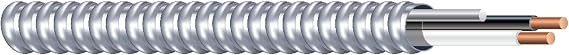 Southwire 68580023 100-Feet 12/2 Type 12-Gauge 2 Conductors MC Solid Metal Clad Cable with Aluminum Armor and Green Insulated Ground Wire