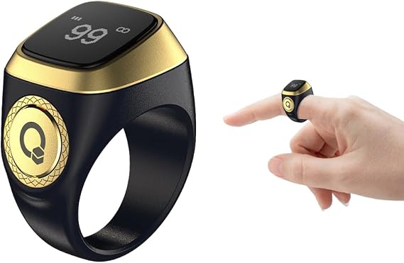 Smart Ring Counter, Smart Tasbih Zikr Ring, Muslim Islamic Prayer Smart Rings,Tasbih Counter Smart Ring, Digital Electronic Smart Tally Counter, Tasbeeh Smart Counter for Prayer (Black, 20mm)