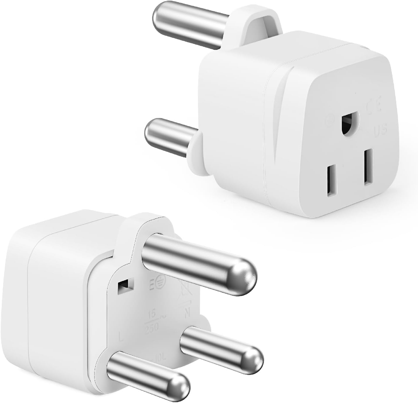 Bates- South Africa Plug Adapter, 2 Pack, White, Type M, Adapter Plug for South Africa Power Adapter, Type M Adapter for South Africa, US to South Africa Plug Adapter, Kenya Plug Adapter