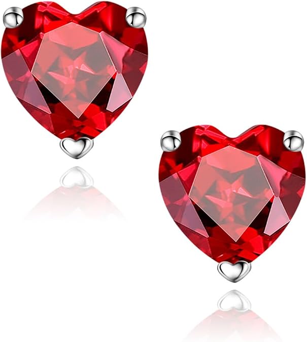 SMILEST Dainty Heart Birthstone Earrings - 925 Sterling Silver Earrings