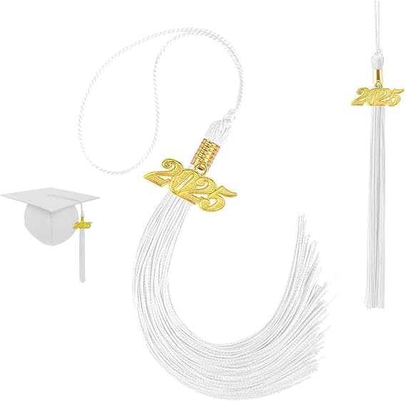 2025 Graduation Tassel Graduation Cap Tassel with 2025 Year Gold Charms for Graduate Hat Ceremonies Accessories (White)