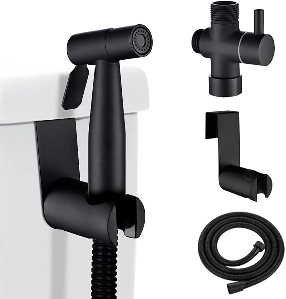 Handheld Bidet Sprayer for Toilet, Stainless Steel Handheld Sprayer Kit with Bidet Hose for Feminine Wash, Bidet Attachment for Toilet - Adjustable Water Pressure Control & Easy to Install (Black)