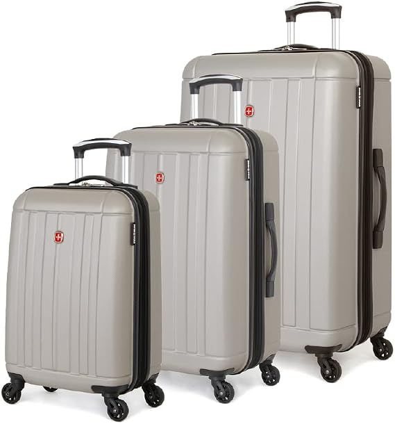 SwissGear 6297 Hardside Expandable Luggage with Spinner Wheels, Silver, 3-Piece Set (18/23/27)