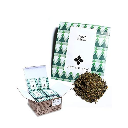Art of Tea | Organic Mint Green Tea | 50 Count Pyramid Tea Bag Sachets | Spearmint Tea | Organic Peppermint Tea bags