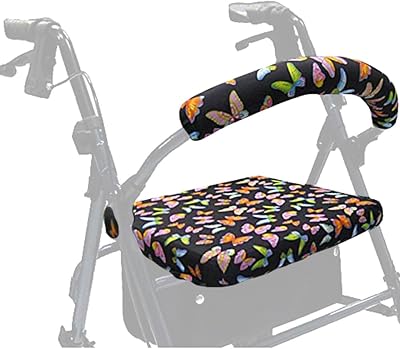 Crutcheze Rollator Seat and Backrest Cover Set Butterfly Pattern Decorative Walker Accessory for Elderly Women