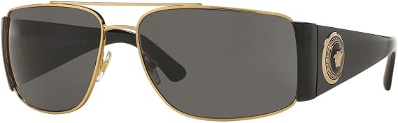Versace Man Sunglasses Gold Frame, Dark Grey - Polar Lenses, 63MM