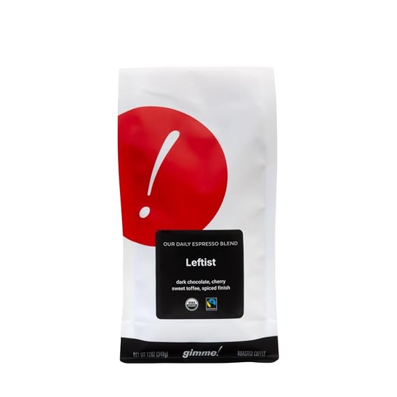 Leftist Espresso Blend - Certified Fairtrade, Organic - Roasted by Gimme! Coffee - Whole Bean Coffee - 12 Ounce Bag