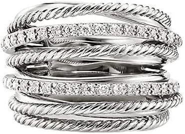 Sterling Silver Cross Rings Cubic Zirconia Fashionable Multi-Ring Combination of Two Colors CZ Diamond Multi Row Eternity Engagement Wedding Band Ring