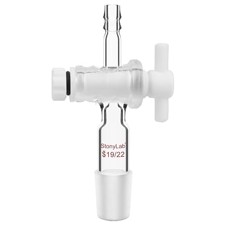 stonylab Glass Adapter, Borosilicate Glass Vacuum Flow Control Adapter with PTFE Stopcock, 19/22 Joint and Straight Hose Connection Lab Glassware