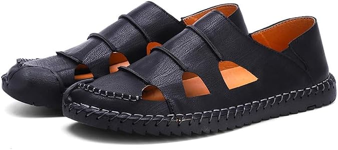 Asifn Men Summer Breathable Sandals Leather Lightweight Casual Walking Slip On Driving Shoes Fashion Slipper Comfortable for Work Office Outdoor