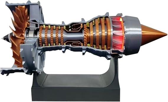 Turbofan Aircraft Engine Model Kit with Red LED Light, Working Jet Engine Restoration, DIY 50+PCS Collectible Airplane Engine STEM Educational Display