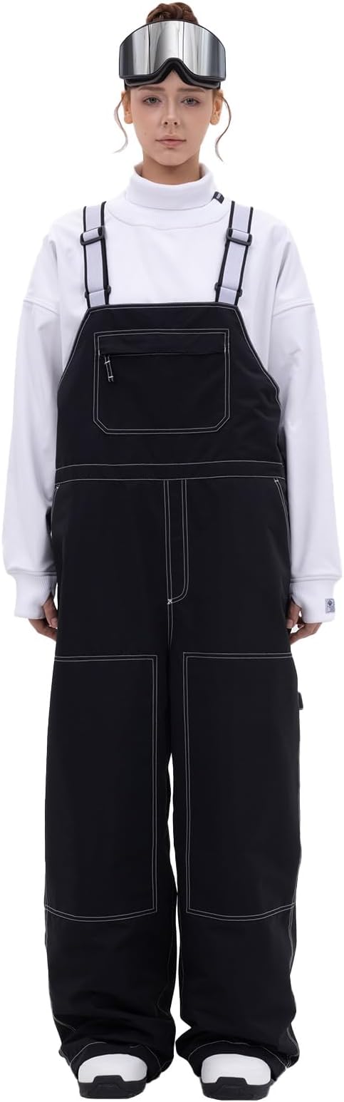 SNOWVERB Womens and Mens Baggy Snow Bib Overalls Pants for Ski & Snowboard