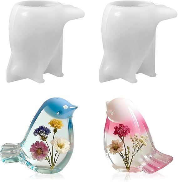 Bird Resin Mold, 3D Birds Silicone Epoxy Molds, Cute Animal Epoxy Resin Concrete Mold, Unique DIY Display Mould for Home Decor, Office Cabinets, Wall and Desktop Decoration (2pcs)