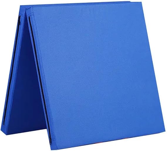 Gymnastics Mat Gym Mat Folding Mattress with Handle,2"/4" Thick Waterproof Floor Mattress Sleep Padding High Density Foam Floor Guest Bed with Removable Cover (Blue-PU,20"x39"x2")