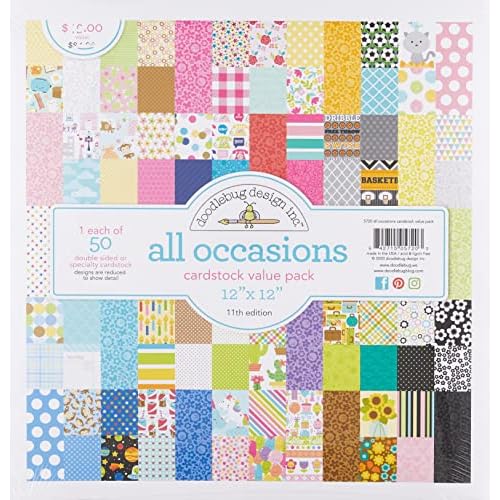 Doodlebug Cardstock Value Pack 12X12 50Pkg - All Occasions, 50 Designs1 Each
