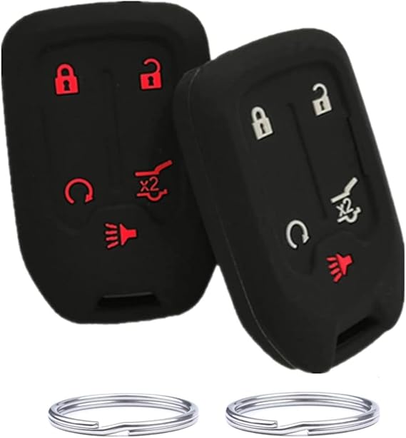 Silicone Key Fob Cover Compatible with for 2017 2018 2019 2020 Chevrolet Chevy Silverado Suburban Tahoe GMC Acadia Sierra Terrain Yukon HYQ1AA 1551A-AA 13508275A 13584502(5 Buttons)