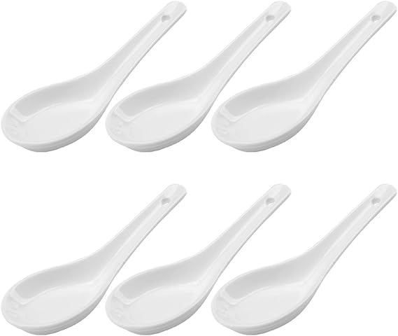LATRAT Set of 6 Ceramic Soup Spoons Spoon Set Porcelain Serving Spoon for Rice Bowls Ramen Appetizers Desserts White