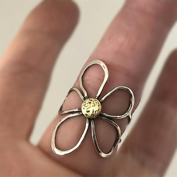 Vintage Daisy Flower 925 Sterling Silver Adjustable Open Ring for Women s Hypoallergenic Expandable Wedding Statement Finger Rings