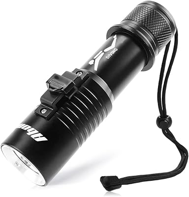 Abom Scuba Diving Flashlight Professional Dive Light 1000 Lumens, IPX8 Waterproof Underwater Torch, Bright XM-L2 LED Submarine Light with Rechargeable Battery for Cave, Outdoor Sports at Night