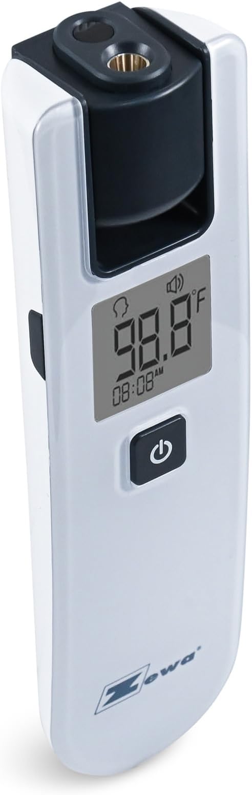 Zewa 4-Way Rotating Infrared Thermometer | Forehead Non-Touch Technology | Fast 1-Second Reading | Distance Detection | LCD 3-Color Display | Memory Recall | Measures Person & Objects