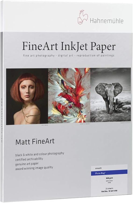 Hahnemuhle 100% Rag Smooth Matte Photo White Inkjet Paper, 19 mil., 308 gsm, 8.5x11", 25 Sheets