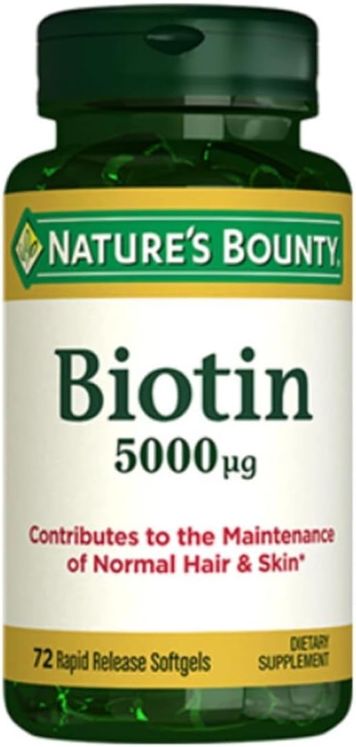 Nature's Bounty Biotin 5000 mcg, 72 Kapsül, Yumuşak Jelatin Kapsül, Saç ve Cilt Sağlığı için Takviye Edici Gıda