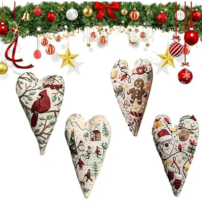 4PCS Christmas Embroidery Kits, New DIY Heart Shaped Hand Embroidered Christmas Ornament Kit, Christma Cross Stitch Kits for Beginners, Fun Holiday Ornament Gift Set With Hoop,Thread & Needles